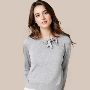 MaxMara Light Gray Wool Sweater with Bow Accent